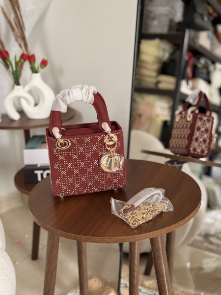 حقيبة ليدي ديور مخمل مرصعة سترس وقشط طويل شامل بوكس