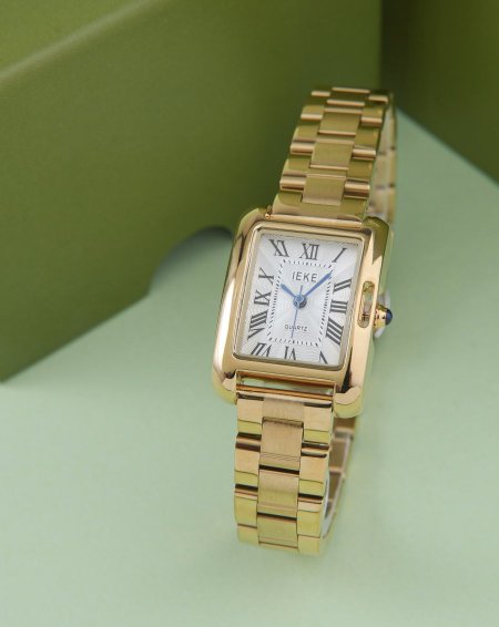 ساعة IEkE ذهبي مستطيل عريض مع علبة وكيس الماركة