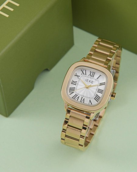 ساعة IEkE ذهبي ابيض مربع ناعم مع علبة وكيس الماركة
